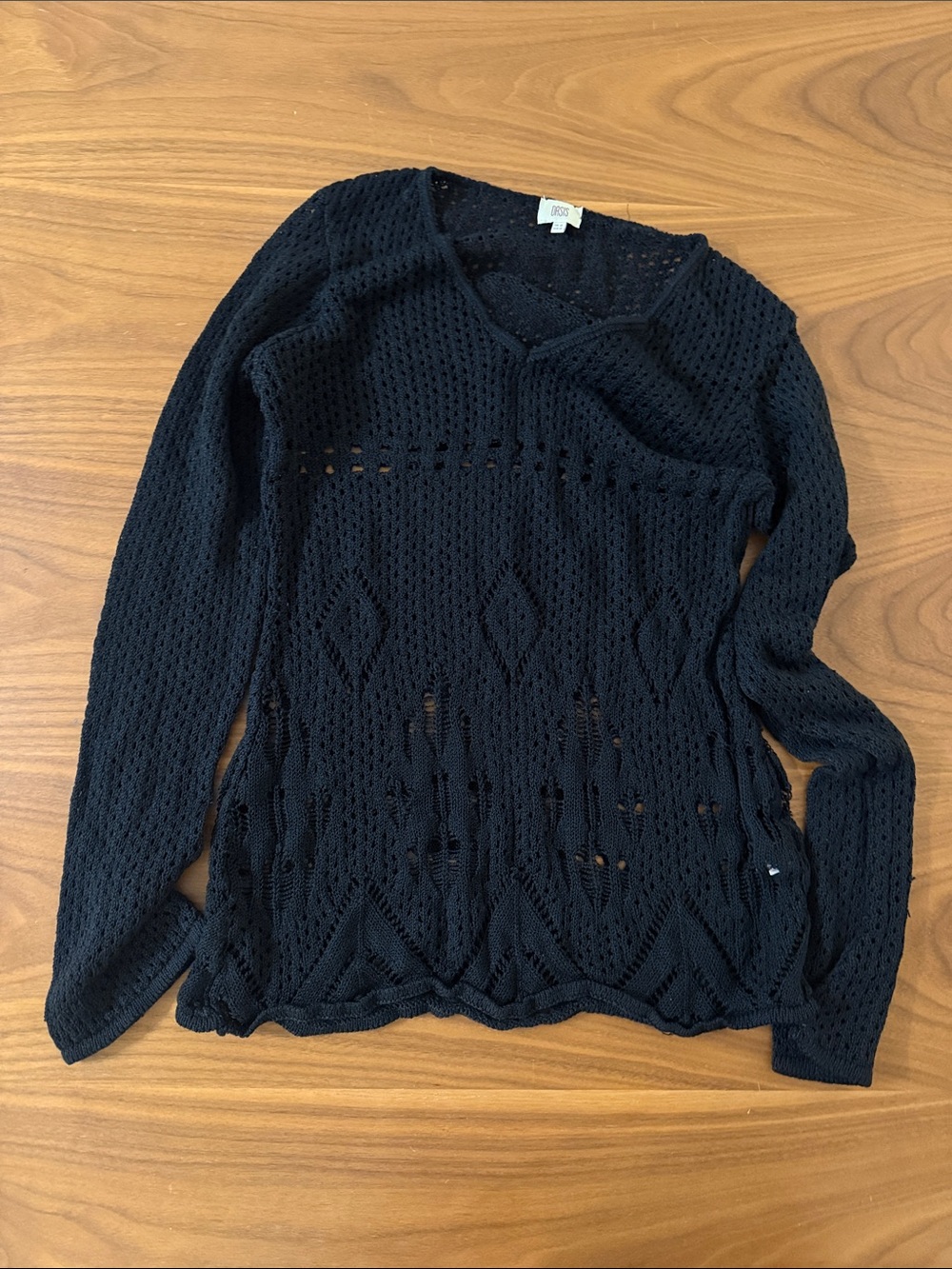 Oasis Black Open-Knit V-Neck Sweater